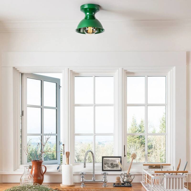 1-Light 8.4 in. Polished Modern Industrial Bowl Dome Small Semi-Flush Mount Light - 8.4 in. W x 7 in. H