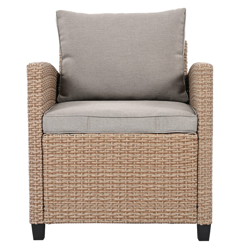 6 Piece Outdoor Patio Conversation Furniture Set with Coffee Table, All Weather PE Rattan Sofa Set with 2 Ottoman and Cushions