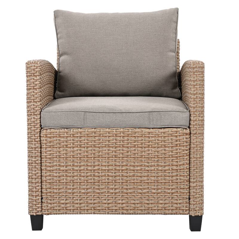 6-Piece Outdoor Patio Rattan Sofa Set with Dining Table, Chair, and Stools