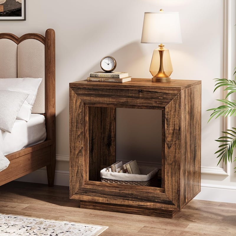 24" Rustic 2-Tier End Table, Side Table with Storage Shelf, Sofa Nightstand for Living Room, Bedroom, Entryway - Rustic Brown