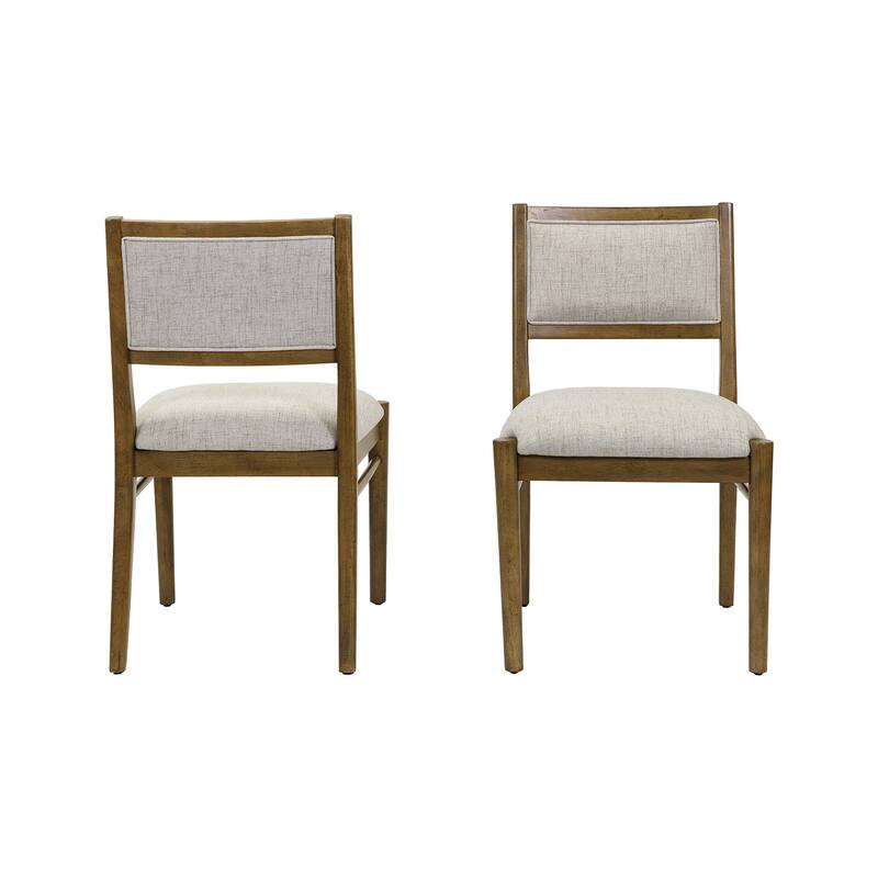 Two Wood Modern Upholstered Back Chairs, Dining Seats, Brown - Set of 2