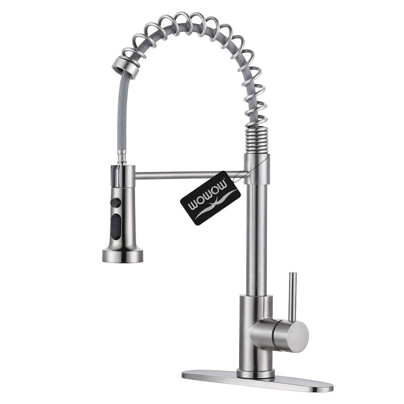 WOWOW Commercial Pull Out Sprayer Kitchen Faucet - Brushed Nickel