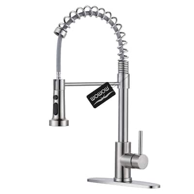 WOWOW Commercial Kitchen Faucet with Pull Out Sprayer, Spring Kitchen Sink Faucet Stainless Steel Single Handle