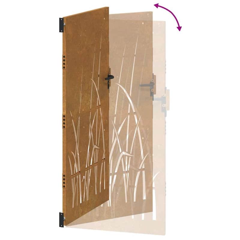 vidaXL Garden Gate Decorative Door Outdoor Fence Corten Steel Grass Design