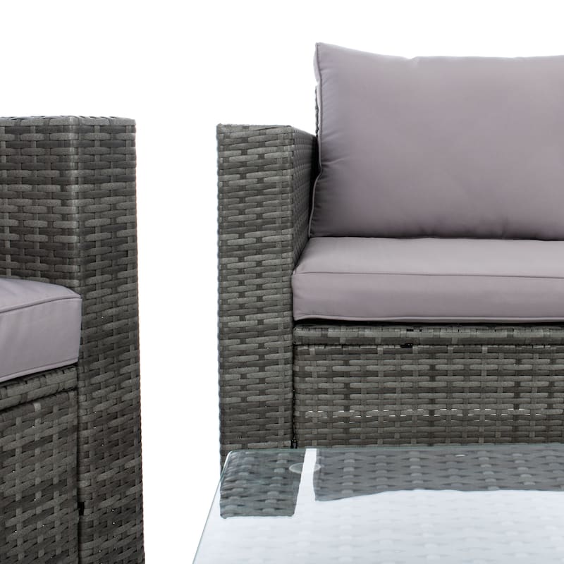 SAFAVIEH Outdoor Patio Furniture Natalee Wicker 4-Piece Conversation Set - 50W x 27D x 28H