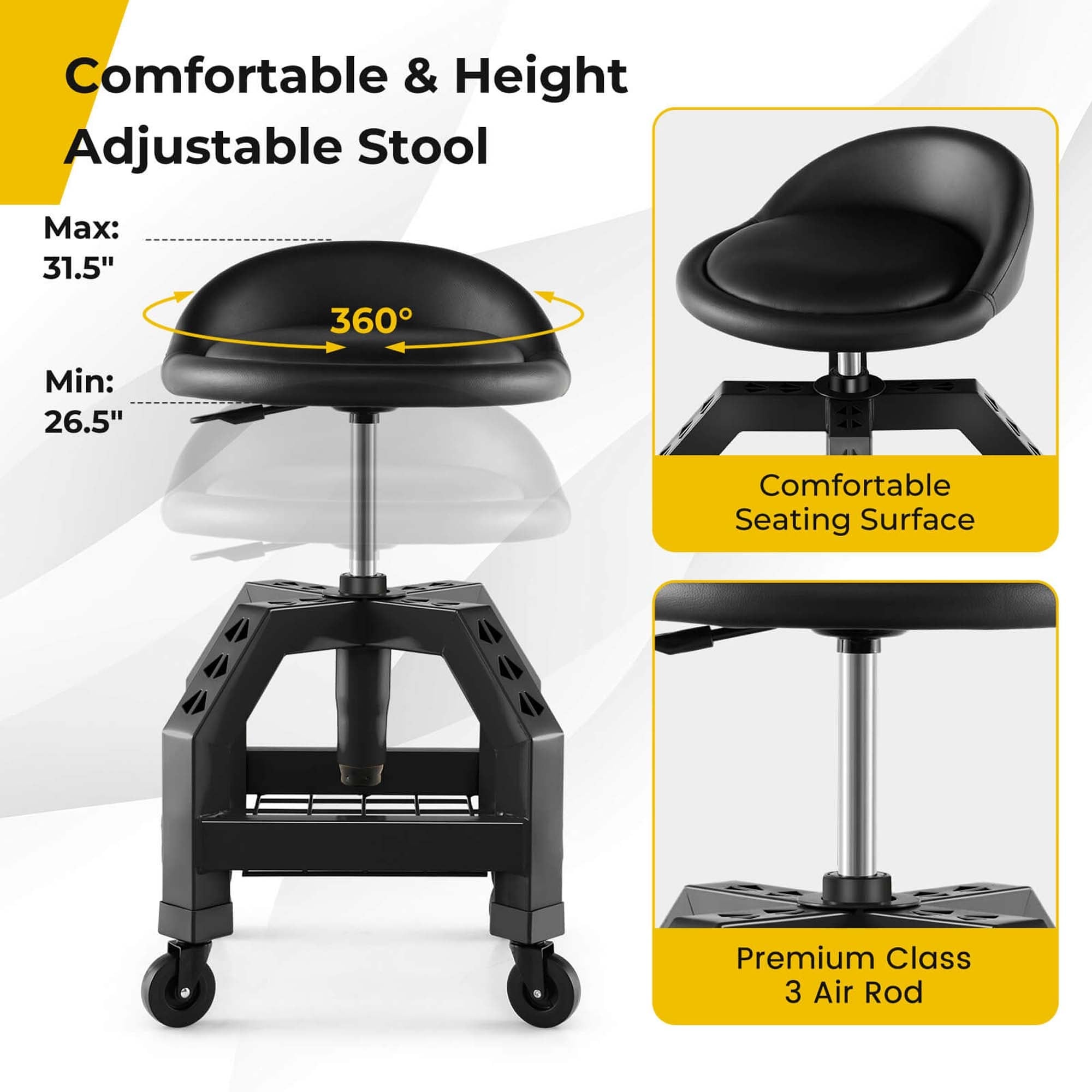 JEGS Mechanic Creeper & Air Seat Combo – 350 Lb Capacity, Memory Foam, Adjustable Height