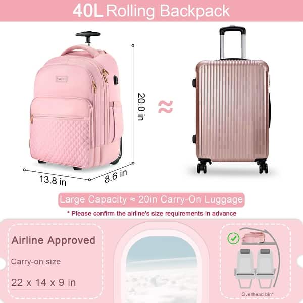 Rolling Backpack Carry On Luggage For Adults With Wheels, 40L Wheeled Backpack For Women, Travel Roller Bag, Black Gold - Bed Bath & Beyond - 42714440 Rolling Backpack Carry On Luggage For Adults With Wheels, 40L Wheeled Backpack For Women, Travel Roller Bag, Black Gold - Bed Bath & Beyond - 42714440