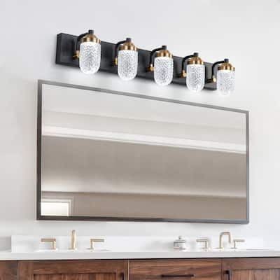 32.28 in. 5-Light Black Metal LED Vanity Light Bar