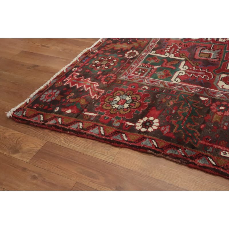 Hand Knotted Oriental 100% Wool Carpet Traditional Medallion Red Heriz Area Rug - 8' 10'' X 7' 1''