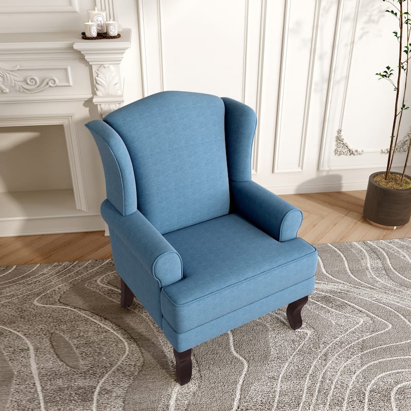 31" W Modern Upholstered Linen Wing Back Accent Chair with Rolled Arm
