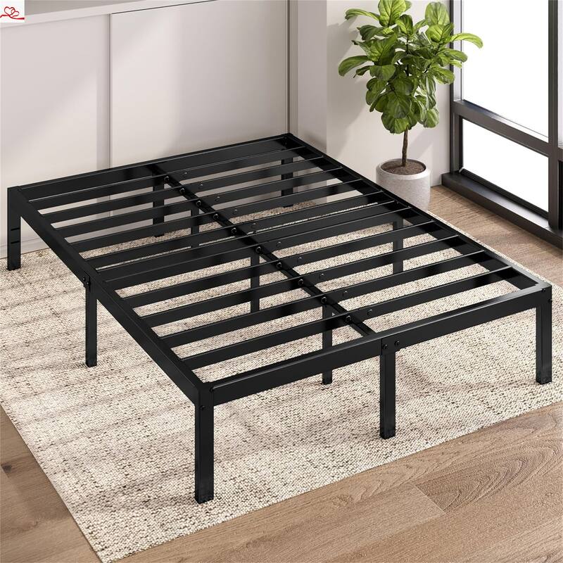 14 inch High Platform Queen Bed Frame，Noise Free, Easy Assembly, Heavy Duty, Black