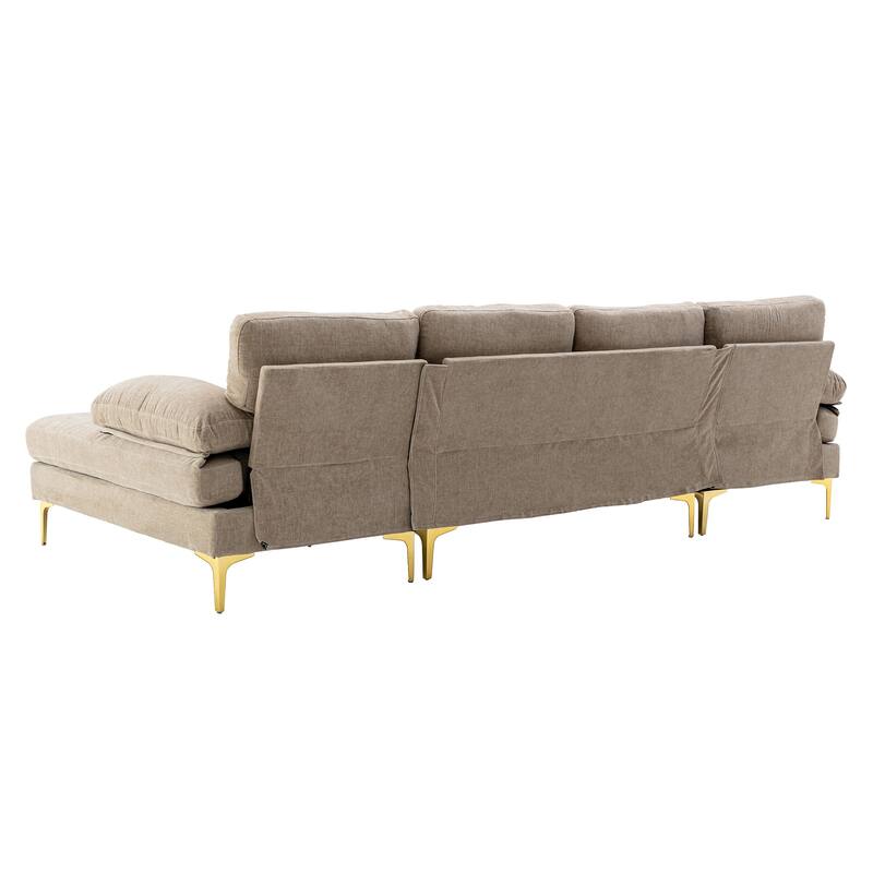 Living Room Chenille Fabric Sofa Sectional Sofa with Cushion Back, Pillow Top Arms, and Metal Legs
