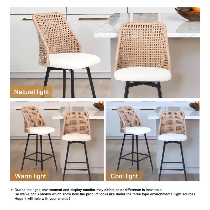 28"/29" Set of 2 Rattan Counter Height Swivel Bar Stools Chenille Cushion