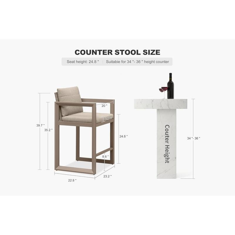 PURPLE LEAF Caesar Outdoor Bar Stools Set of 2 Modern Aluminum Barstools