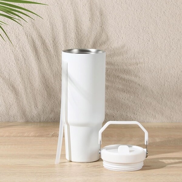 Thermal Tumbler, 29oz, Stainless Steel, White, Top Handle - Bed