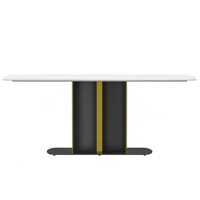 7-Piece Dining Set with 55-Inch Sintered Stone Dining Table and 6 Velvet/Leather Accent Side Chairs