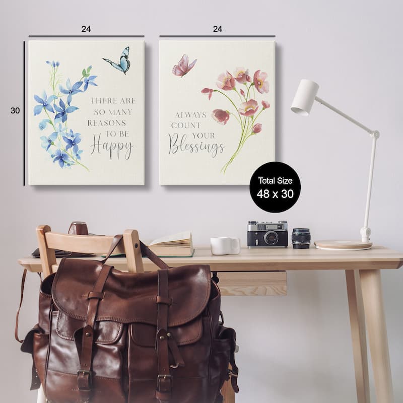 Stupell Inspiring Words with Florals Canvas Wall Art Design By Tava Studios (Set of 2)