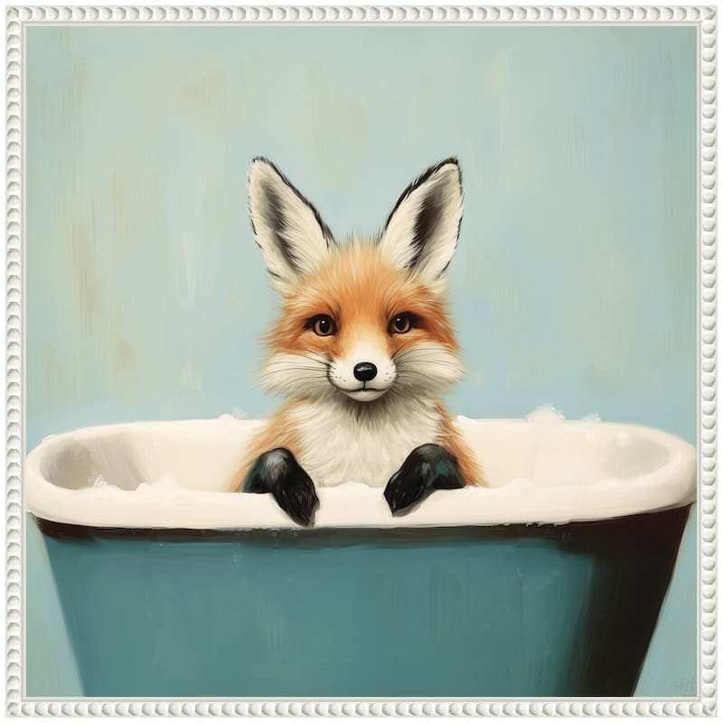 Kate and Laurel Sylvie Country Fox Teal Bathtub Framed Canvas by The Creative Bunch Studio
