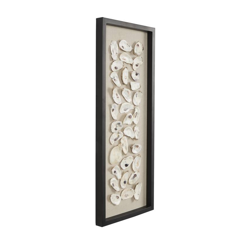 Shell Handmade Abstract Wall Decor with Beige Linen Backing and Black Frame - Cream - Roche River Decor