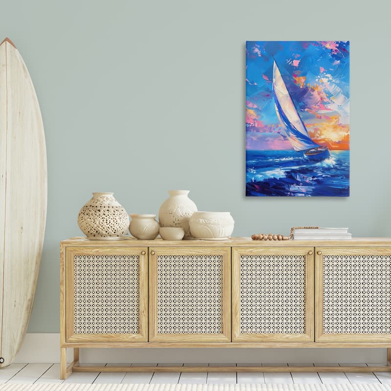Stupell Abstract Boat at Sunset Canvas Wall Art Design By LSR Design Studio
