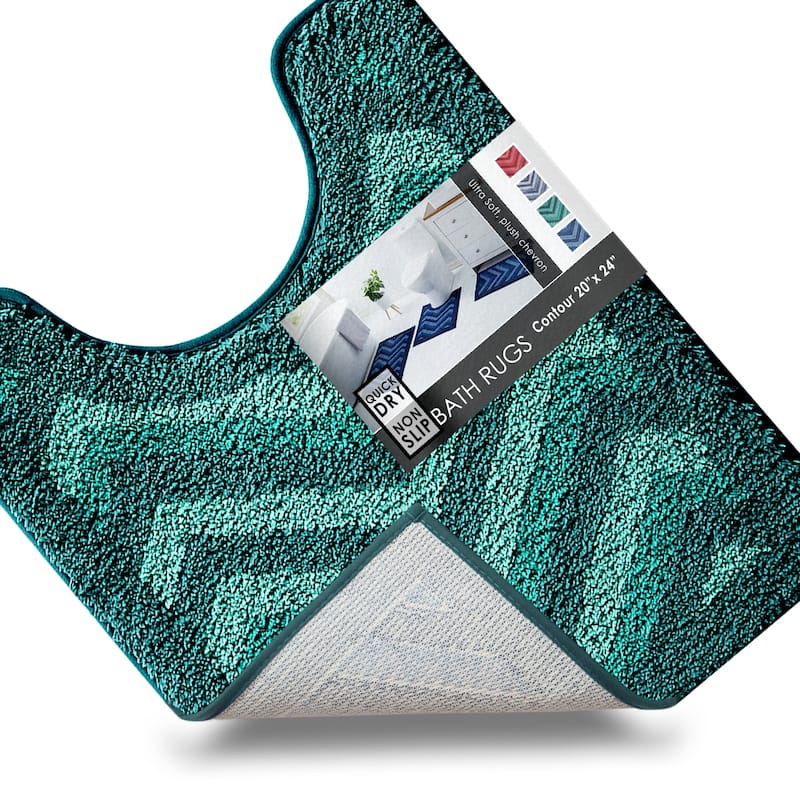 Clara Clark Non Slip Shaggy Bath Rug Set - Chevron Design Ultra Soft Bathroom Mat