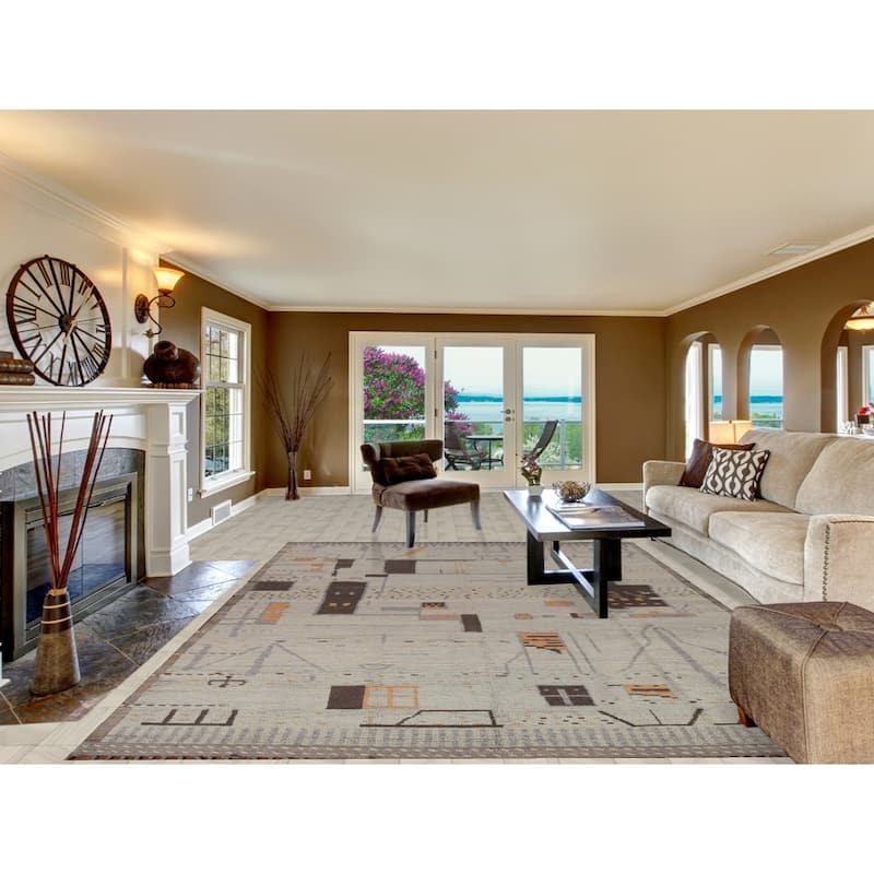 Modern Moroccan Abstract Area Rug Handmade Stripe Wool Carpet - 8'10"x 12'5"