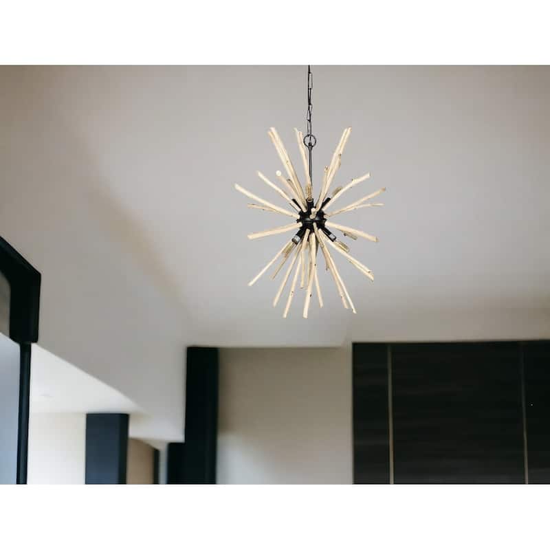 HomeRoots Wood And Metal Starburst Six Bulb Hanging Light - 25' X '25' X '25 - 25' X '25' X '25