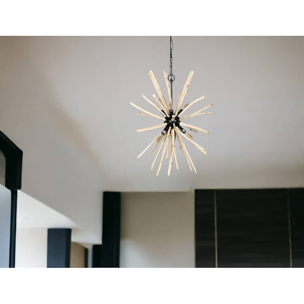 HomeRoots Wood And Metal Starburst Six Bulb Hanging Light - 25' X '25' X '25