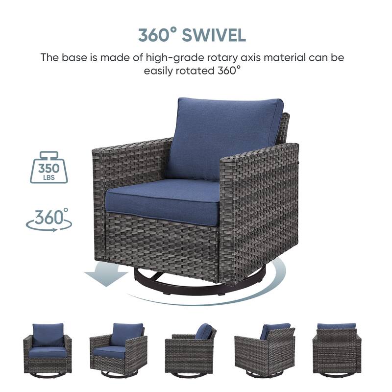 2 Pieces Outdoor Swivel Chairs with Thick Cushions