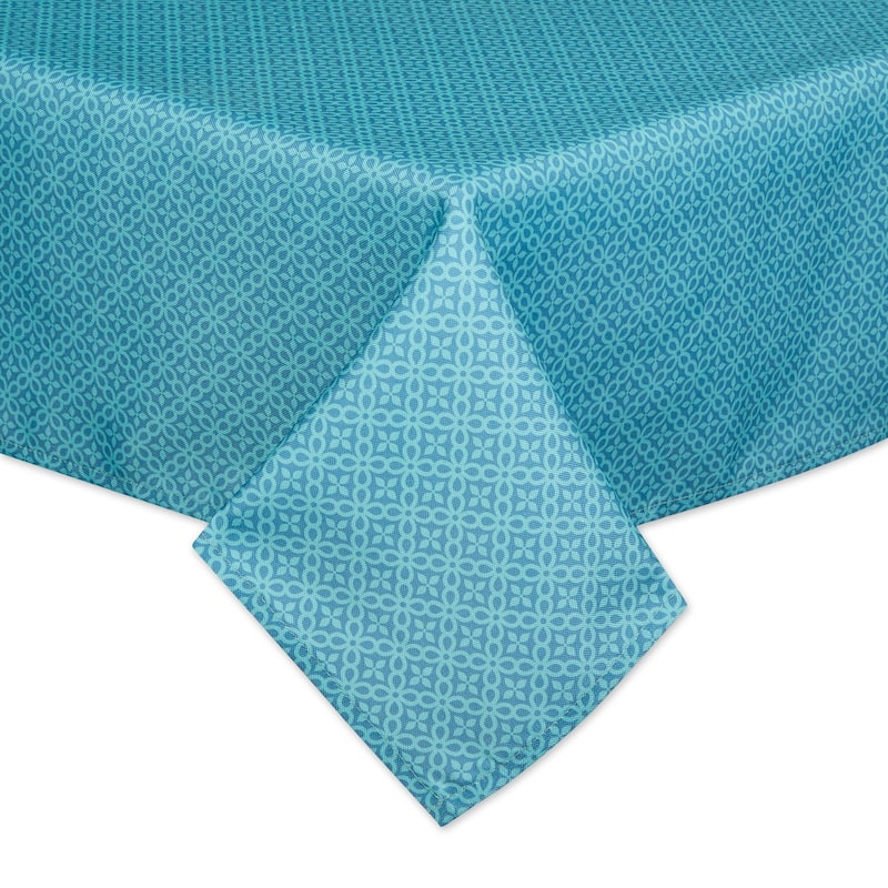 Storm Blue Tonal Lattice Print Outdoor Tablecloth - Zipper Tablecloth, 60x120" - Storm Blue Zipper 60x120