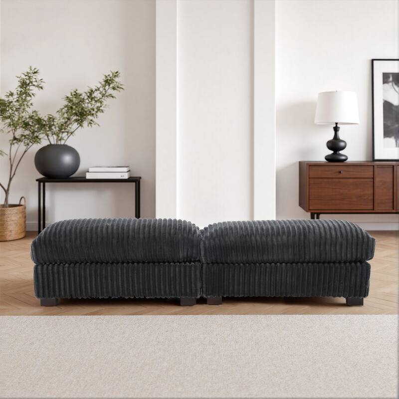40" Oversized Plush Flannel Upholstered Ottoman Footstool Set of 2