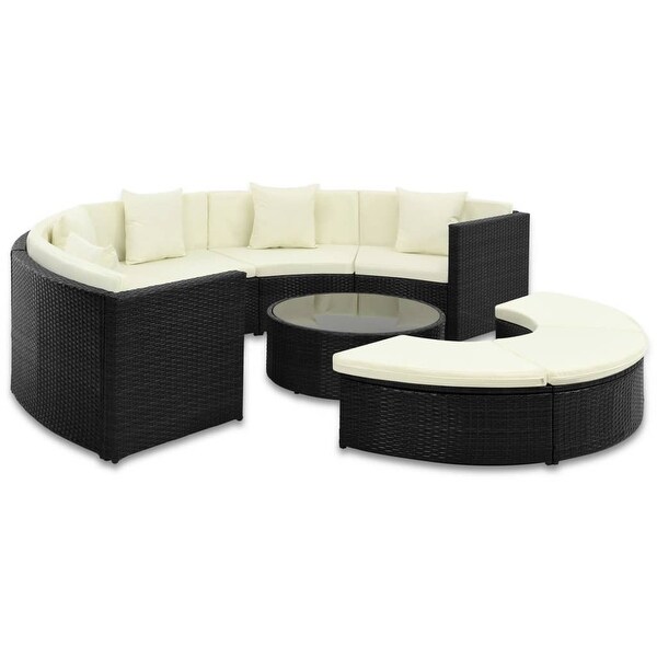 vidaXL 7 Piece Garden Lounge Set with Cushions Poly Rattan Black - 110.2" x 57.1" x 22.8"