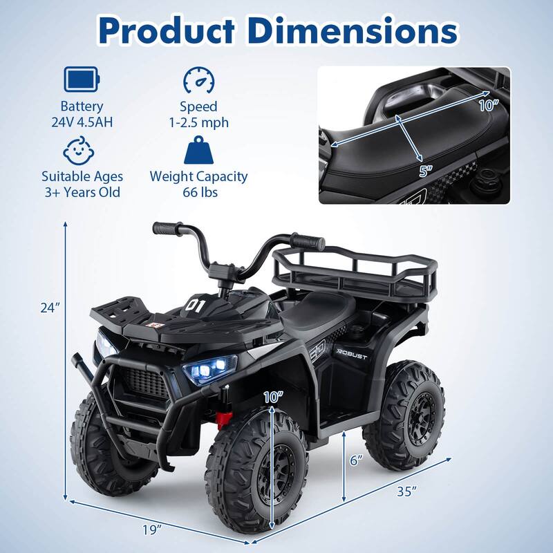 Costway 24V Kids Ride on Electric ATV Car Toy with Spring Suspension & - See Details