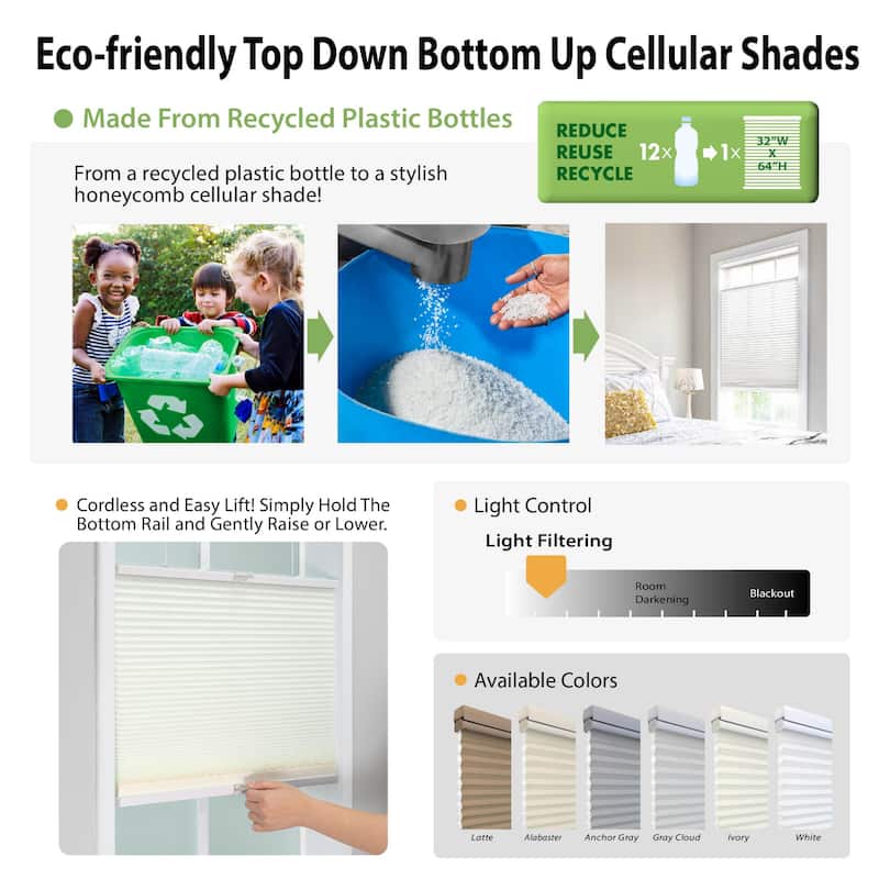 Alabaster Light-filtering Top Down/Bottom Up Shade (72 in.)