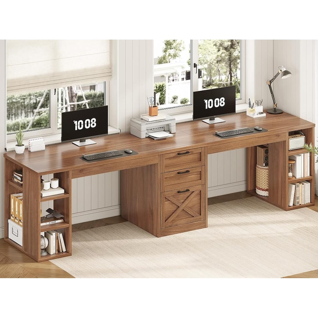 96.5" Computer Desk 3 Drawers Home Office Desk 8 Open Shelves