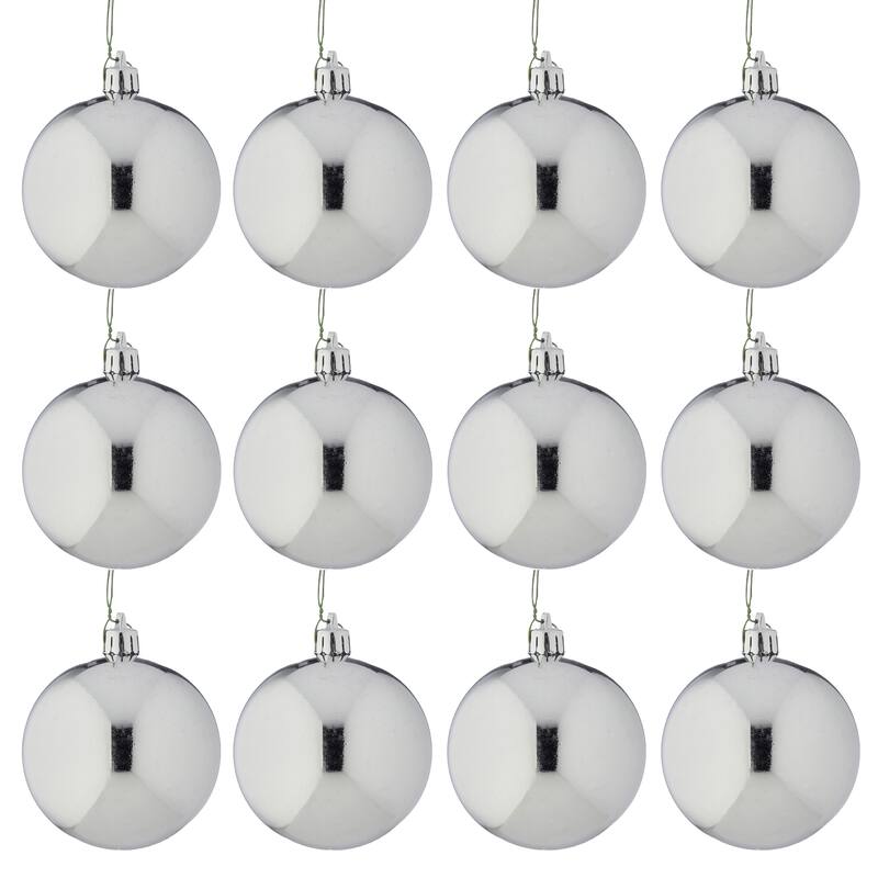 80mm Wired Shatterproof Plastic Shiny Ball Ornament Set of 12