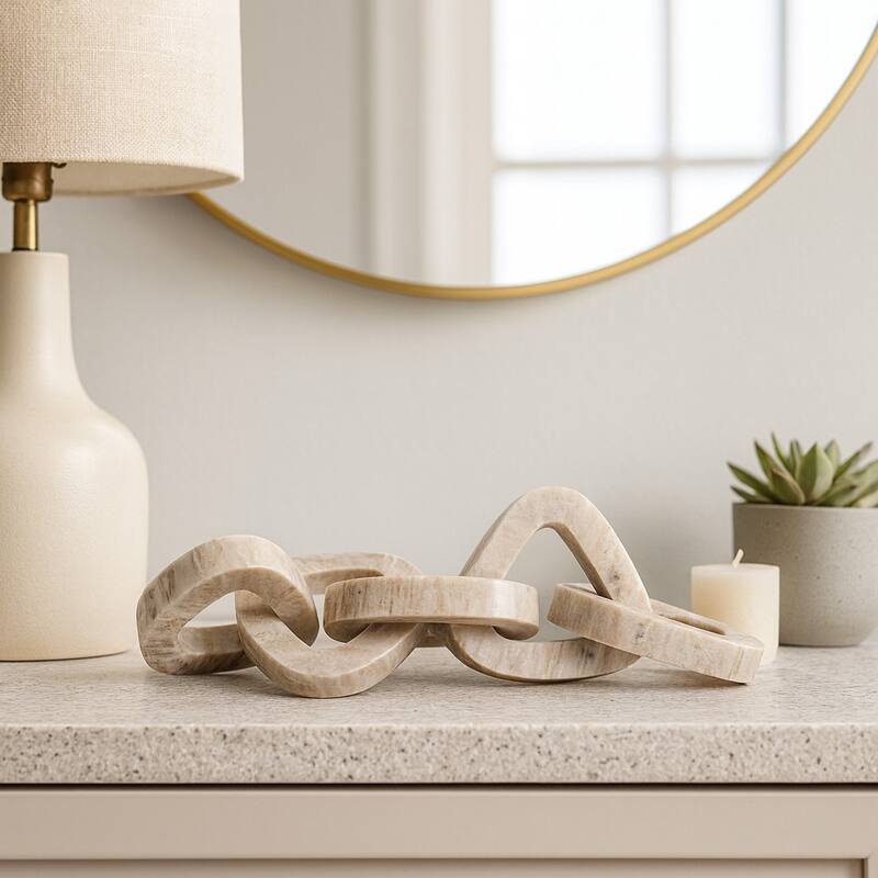 Marble Decorative Object Carved Chain Sculpture Home Decor -15", Ivory - 14.5"