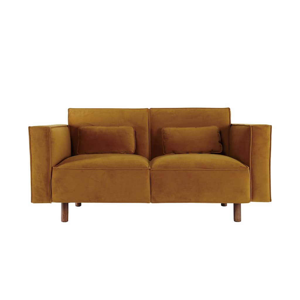 Fabric Upholstered Sofa with Wood Legs, Chartreuse - 63.0"L x 32.3"W x 31.9"H