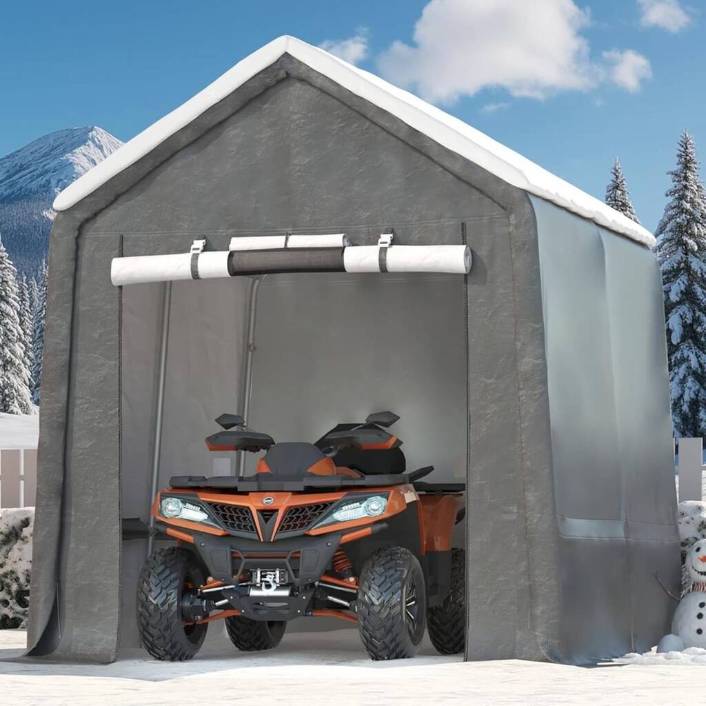 10x10 FT Portable Outdoor Storage Shed, Carport for Motorcycle, Firewood, Garden and Tools