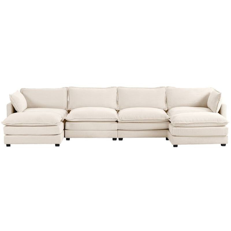 Corduroy Sectional Sofa with Removable Ottomans & Ultra-soft Cushions for Living Room & Bedroom