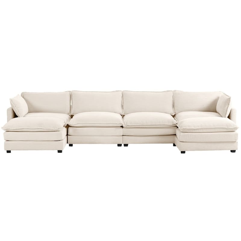 Oversized Modular Corduroy Sectional Sofa Set with Ottoman, 3-Seater / 4-Seater Deep Seat Lounge Couch for Living Room