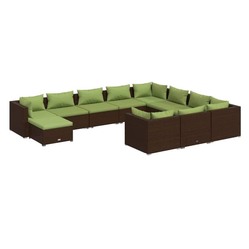 vidaXL Patio Lounge Set with Cushions Poly Rattan Brown - 27.6" x 27.6" x 24" - 27.6" x 27.6" x 24"
