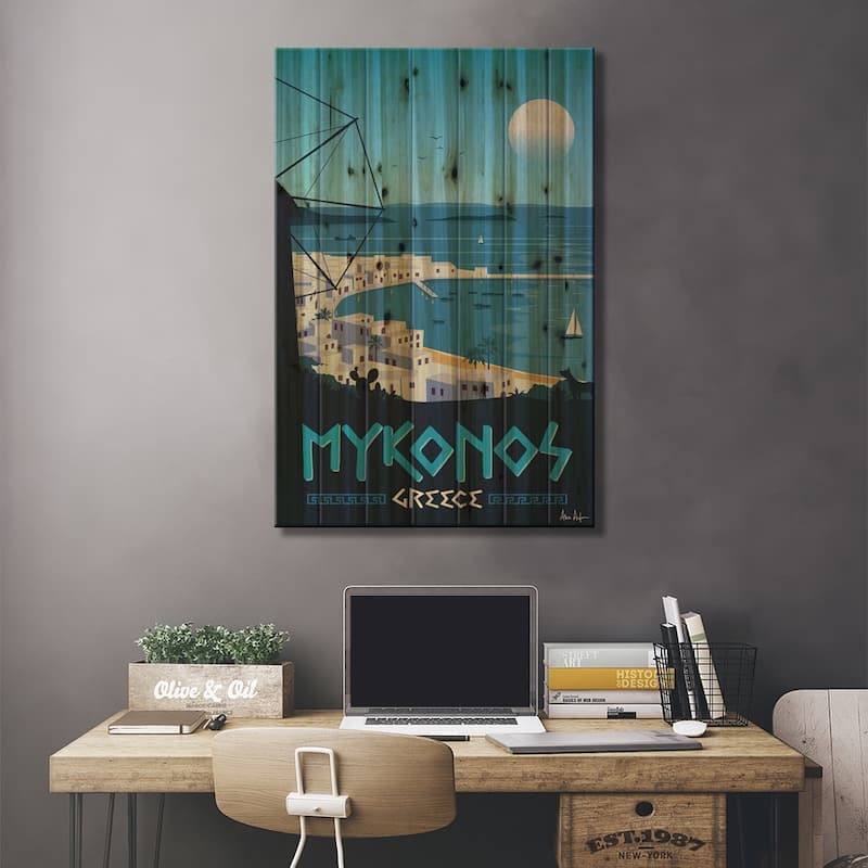Mykonos Print On Wood by IdeaStorm Studios - Multi-Color
