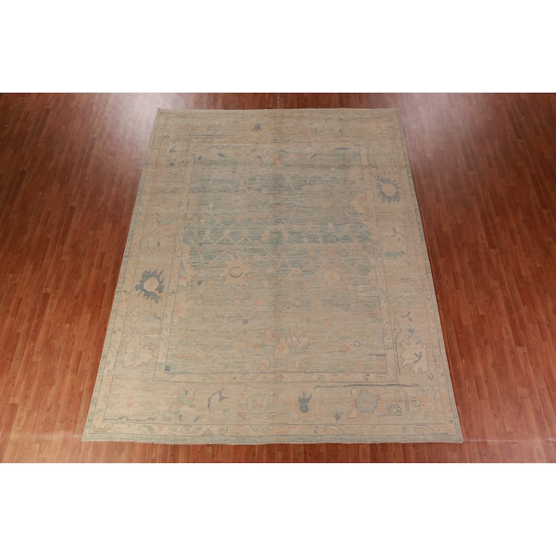 Blue Floral Oushak Oriental Area Rug Handmade Wool Carpet - 9'6" x 12'2"