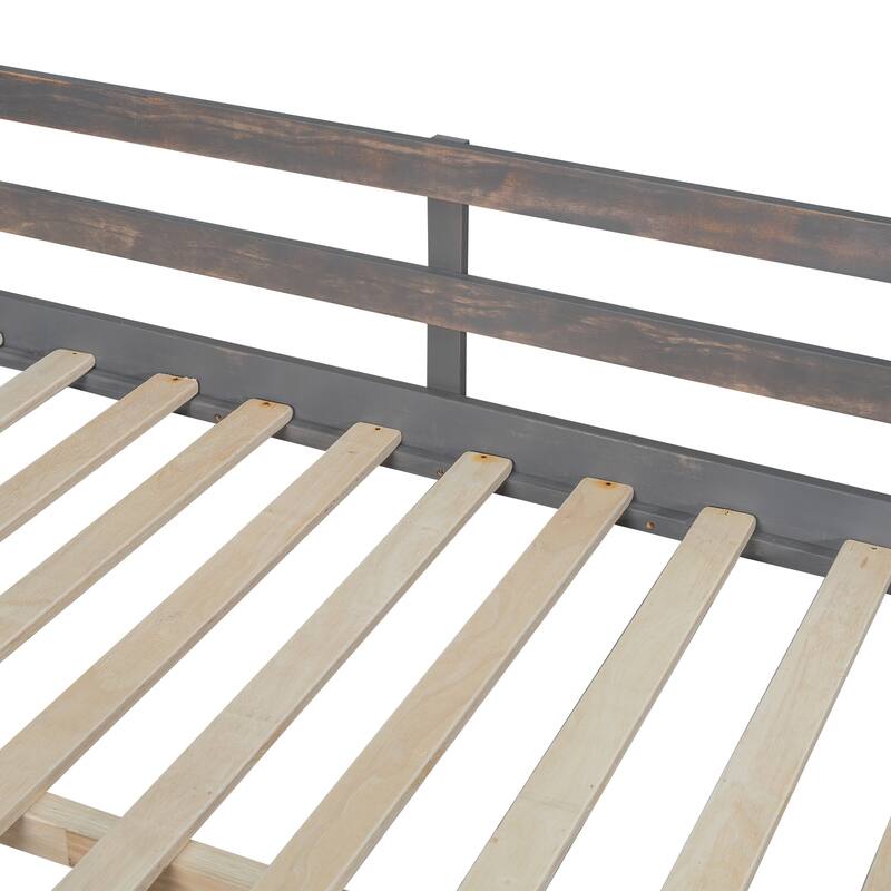 Full Size Loft Bed with U-shaped Desk, Drawers, and Storage Shelves in Antique Brown