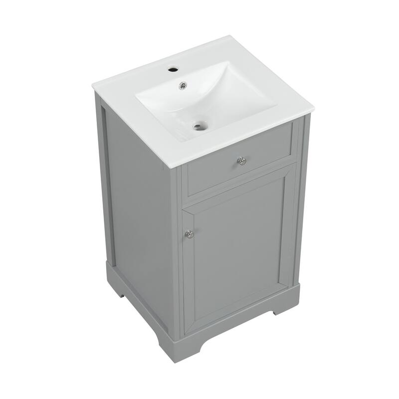 Roomfitters 20" Bathroom Vanity with Sink Soft Closing Door Storage Rack and Adjustable Shelf Freestanding Cabinet