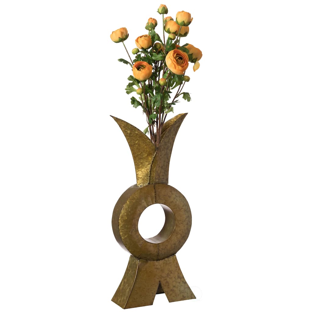 Unique Style Galvanized Gold Metal Design Large Floor Vase for Entryway, Living Room or Dining Room, 28 inTall Rustic Iron