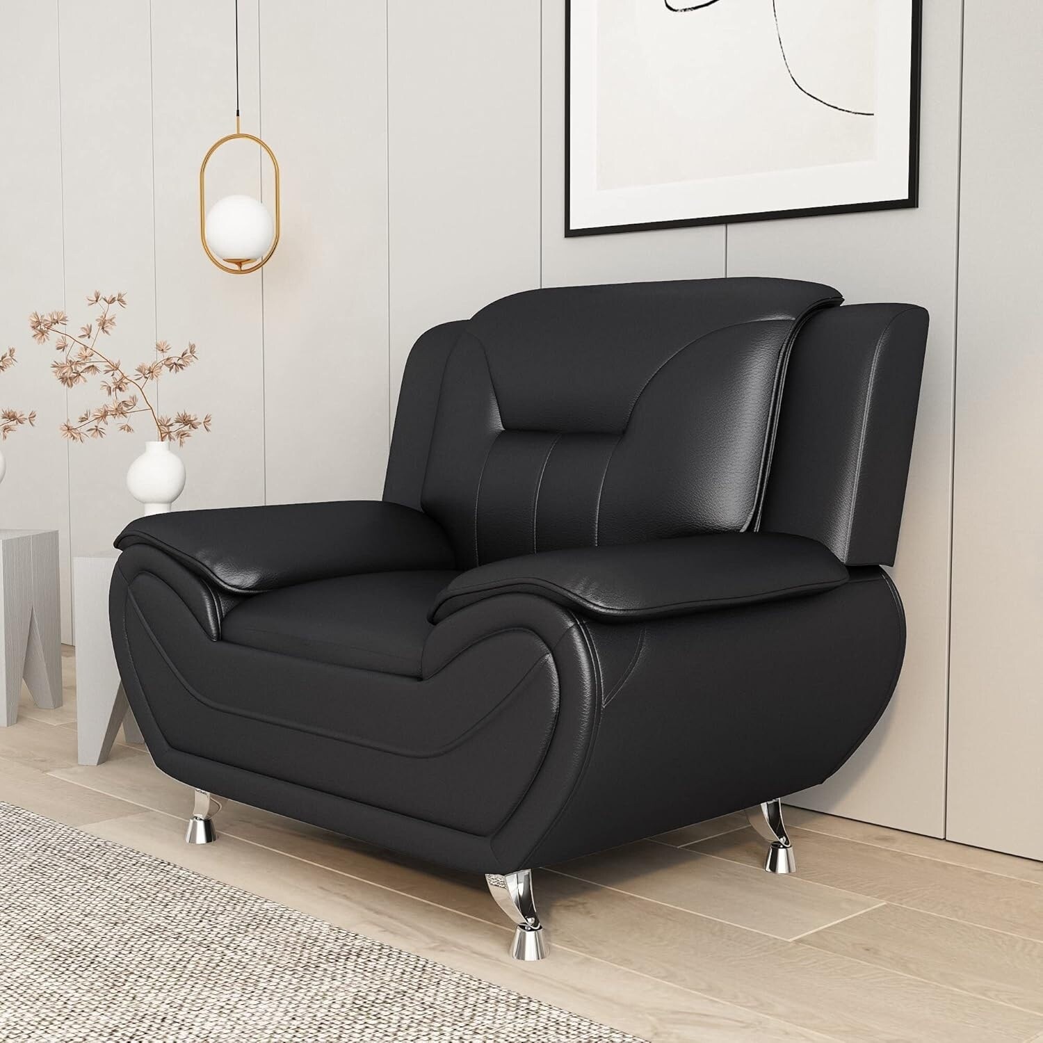 HOT Faux Leather Wide Club Chair Sanuel Wide Faux Leather