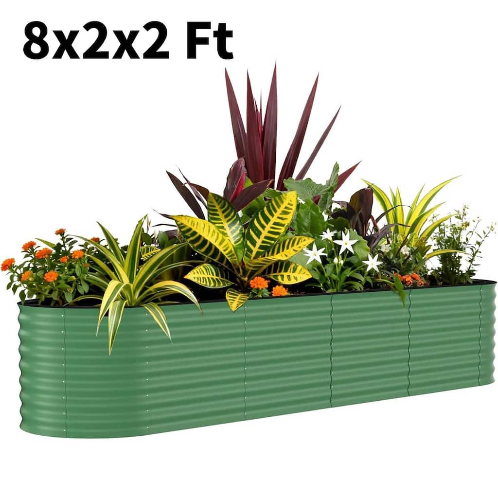 8x2x2 FT Galvanized Steel Raised Garden Bed, Planter for Vegetables, Flowers with Anti-Cut Strips - N/A