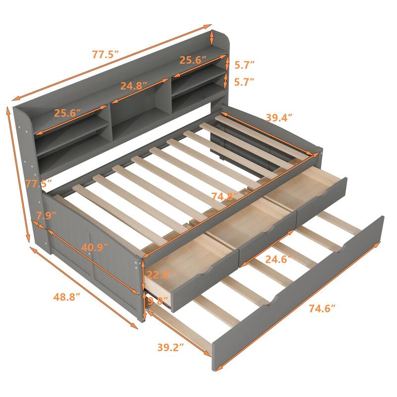Twin Size Wooden Captain Bed
